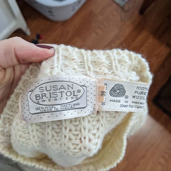 Susan Bristol Wool Cream Boxy Cable Knit Sweater S - Picture 3 of 3